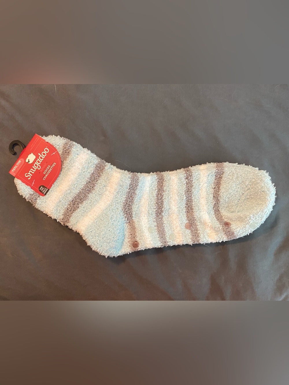 Snugadoo Cozy Stripe Adult Fuzzy Socks - Light Blue & Gray